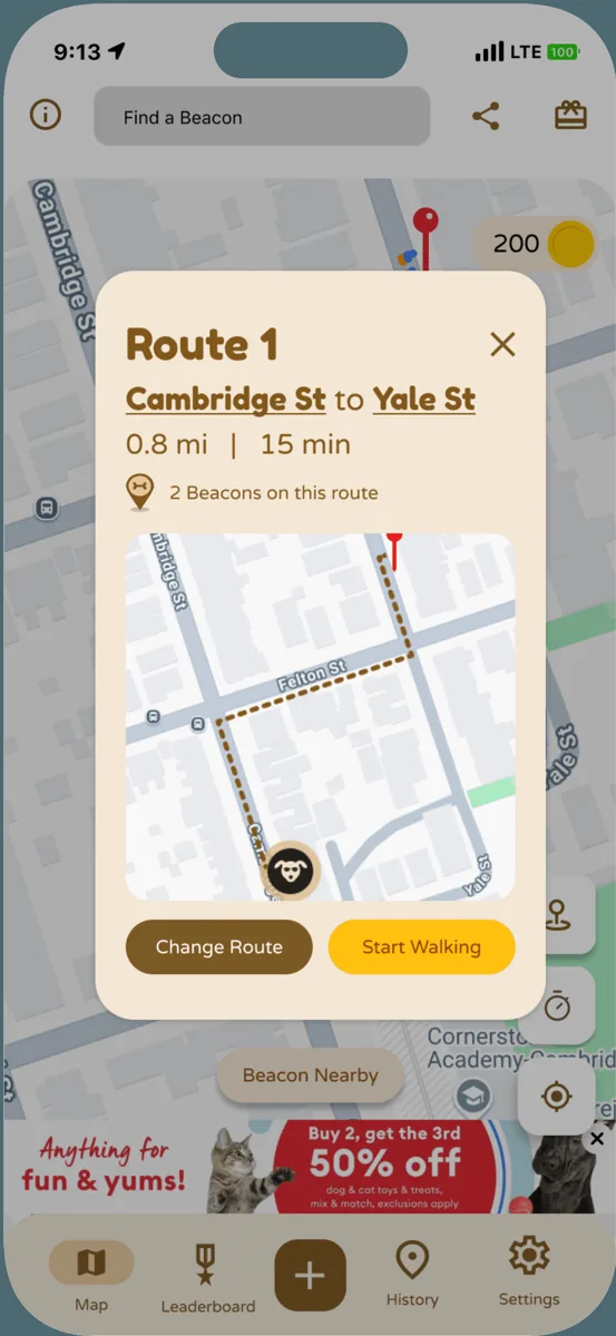 Pick a route screen