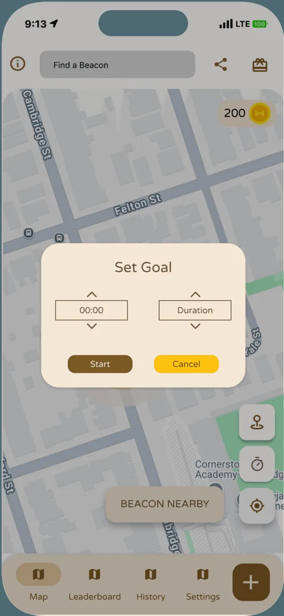 Set a goal screen