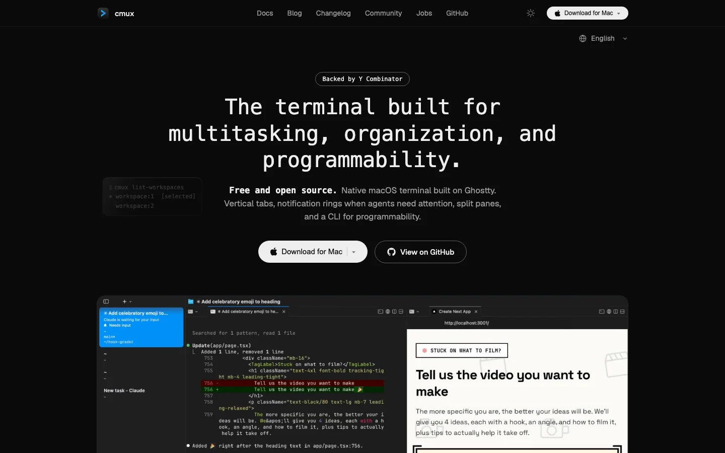After: the redesigned hero with the product running