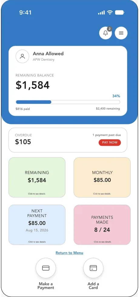 Patient status dashboard on mobile